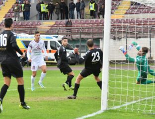 Il gol di Castiglia in Arezzo-Tau Altopascio 1-2